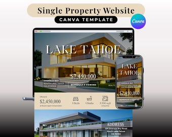 Single Property Website, Canva Template for Real Estate Agents, Listing Sales Landing Page, Realtor Marketing Tool