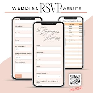 Webbplats för bröllops-OSA med QR-kod | Typografisk stil | Smart gästspårningspaket och automatiserat Google Sheet, evenemangshantering