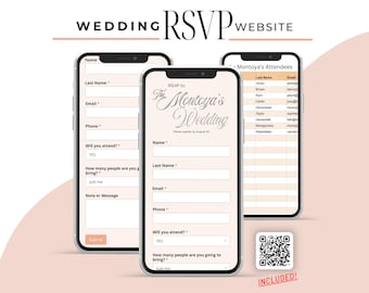 Wedding RSVP Website with QR Code | Typography Style | Smart Guest Tracking Bundle & automated Google Sheet, Event Management