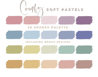 Comfy Soft Pastels – Digital Color Palette Swatches | Gradient Shades | Canva Template, Photoshop, Illustrator | Hex Codes, Instant Download