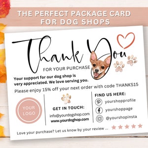 Thank You Card Dog Shop – Printable Business Card Template, Editable Etsy Shop Card, Dog Groomers, Dog Walkers, Packaging Insert, stc3