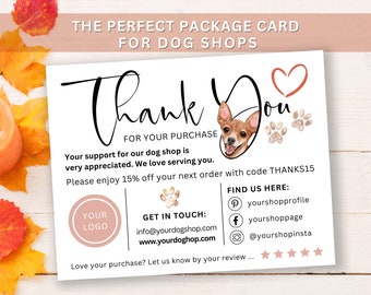 Thank You Card Dog Shop – Printable Business Card Template, Editable Etsy Shop Card, Dog Groomers, Dog Walkers, Packaging Insert, stc3