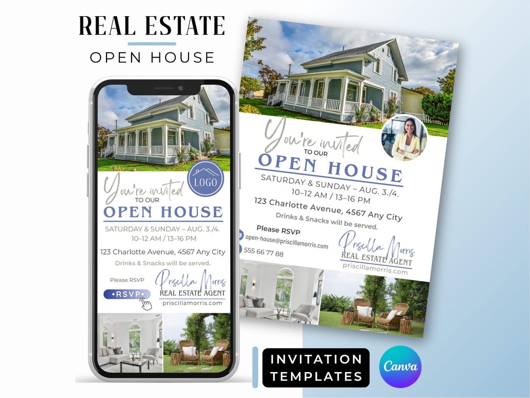 Real Estate Open House Invitation Template (canva, Digital Download ...