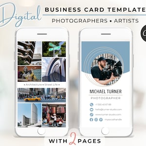デジタル名刺テンプレート – 建築、ルポ、ブランディング、ポートフォリオ付き 2 ページ、クリエイター向け、Canva テンプレートの写真家