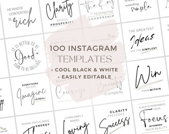 100 citazioni semplici per Instagram, modelli Canva in bianco e nero (download digitale)