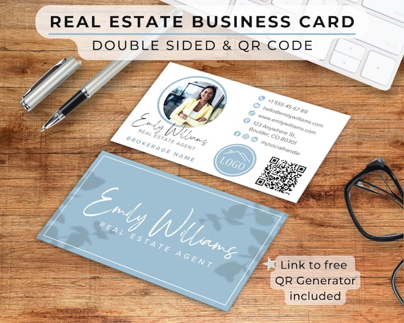 Real Estate QR Code Business Card – Realtor Marketing, Real Estate Marketing Branding, Business Card Template Entrepreneur, Canva Template