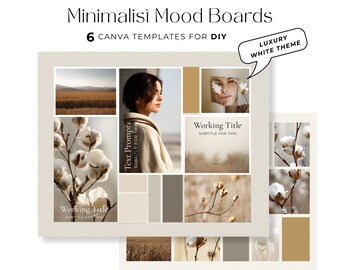 Minimalist Vision Board Canva Template, White Neutral Collage Kit, Editable Brand Board, Luxury Visual Board