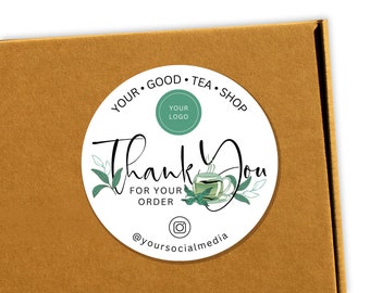 Tea Shop Thank You Sticker – Editable Business Label (Digital Download)