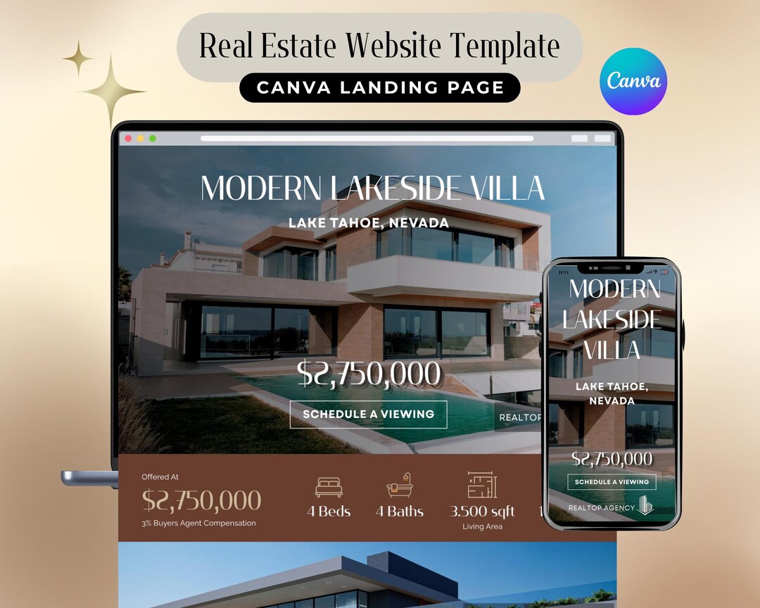 Real Estate Website Template, Modern Home Listing Canva Landing Page - Etsy