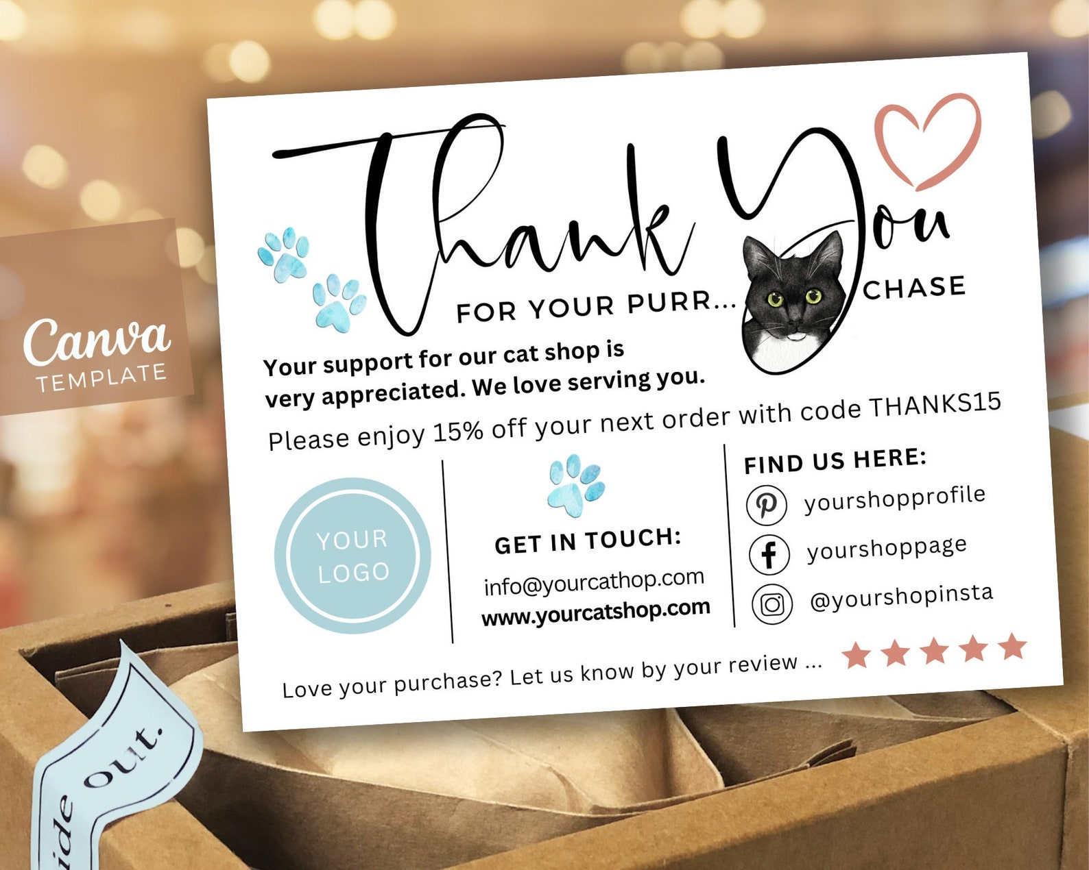 Cat Shop Thank You Card – Printable Business Card Template, Editable ...