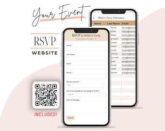 Party RSVP Form Website Template and QR Code | Online Guest Tracking Bundle with automated Google Sheet | Event Management