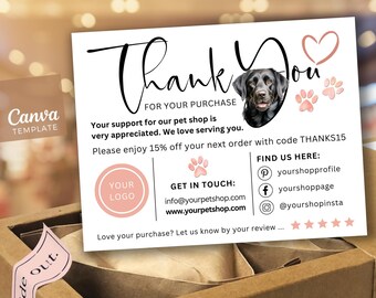 Dog Shop Thank You Card Template –  Black Labrador, Editable Business Card (Digital Download) – LabTY