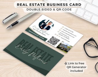 Visitekaartje met QR-code onroerend goed – makelaarsmarketing, vastgoedmarketingbranding, sjabloon voor visitekaartjes ondernemer, canvassjabloon
