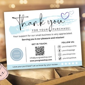 Dankeskarte - Canva-Vorlage, druckbare Verpackungseinsätze, bearbeitbare kleine Visitenkarte, danke für den Kauf, Shop-Briefpapier, QR-Code