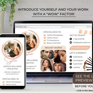 Websitesjabloon Digitaal visitekaartje – Make-upartiestenmarketing – Website voor ondernemers, makers – Website van één pagina – Canva-sjabloon