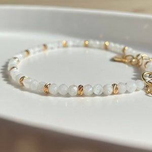 ROYAL moonstone bracelet with faceted beads, 18k gold plated spacer beads, 17-20 cm long, handmade image 1