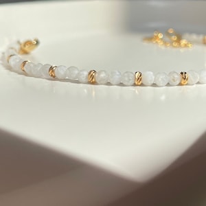 ROYAL moonstone bracelet with faceted beads, 18k gold plated spacer beads, 17-20 cm long, handmade image 3