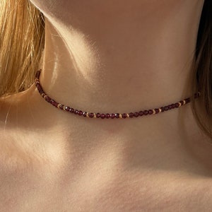 Garnet Necklace ETHEREAL - Natural faceted beads, 18k gold-plated spacers, 32-60 cm, Handmade