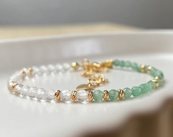 Aventurine/rock crystal bracelet BALANCE with natural faceted beads, 18k gold plated beads, 14-17 cm long, handmade