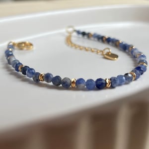 Sodalite Bracelet ROYAL - Natural Faceted Beads, 18k Gold Plated Spacers, 17-20cm, Handmade