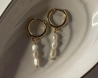 Freshwater Pearl Earrings SIREN - Natural Pearls, 18k Gold, Waterproof, Earring Pair, Handmade