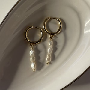 Freshwater Pearl Earrings SIREN - Natural Pearls, 18k Gold, Waterproof, Pair of Earrings, Handmade