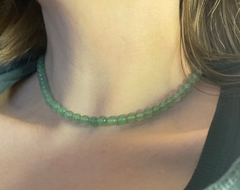 Aventurine necklace PRISTINE with natural round beads, 18k gold plating or silver, 32-60 cm long, handmade