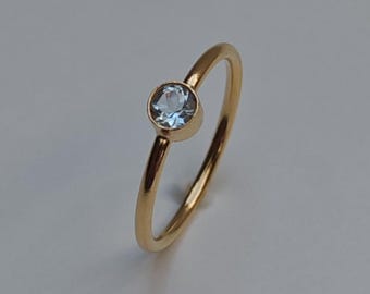 Aquamarine Ring, 14k Gold Filled | Faceted Aquamarine Gemstone Ring, Women's Ring, 4 mm, .925 Sterling Silver, Gift | March Birthstone