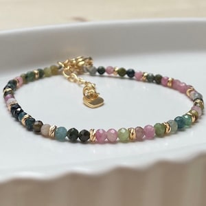 Tourmaline bracelet ROYAL with natural faceted beads, 18k gold plated spacer beads, 14-17 cm long, handmade