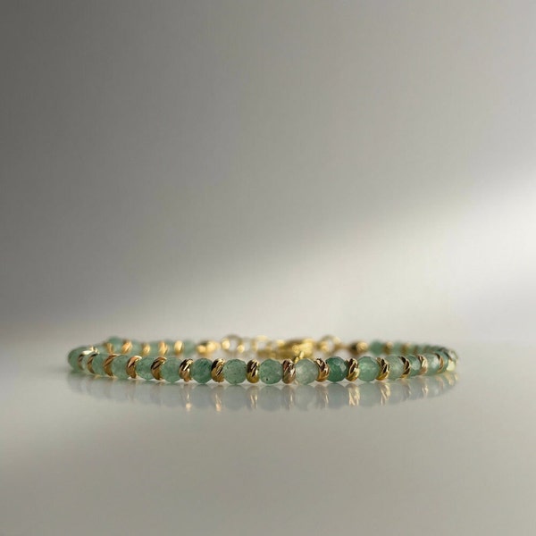 Aventurine Bracelet EMPYREAL - Natural faceted beads, 18k gold plated spacers, 14-17 cm, Handmade