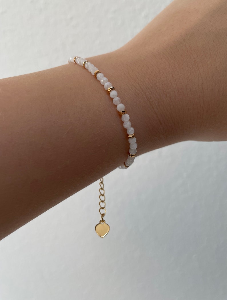 ROYAL moonstone bracelet with faceted beads, 18k gold plated spacer beads, 17-20 cm long, handmade image 7