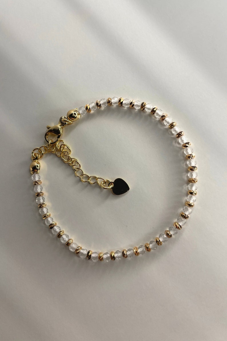 Rock crystal bracelet EMPYREAL with faceted beads, 18k gold plated spacer beads, 14-17 cm long, handmade image 2