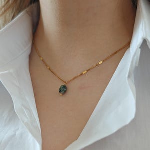 Moss agate necklace GAIA - with natural pearl, 18k gold on stainless steel, 40-45 cm, adjustable, delicate chain with pendant