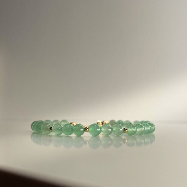 Aventurine bracelet COSMIC with natural round beads, 18k gold plating or silver, 14-17 cm long, handmade
