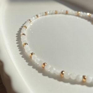 ROYAL moonstone bracelet with faceted beads, 18k gold plated spacer beads, 17-20 cm long, handmade image 6