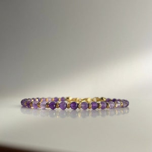 Amethyst Bracelet EMPYREAL - Natural faceted beads, 18k gold plated spacers, 14-17 cm, Handmade