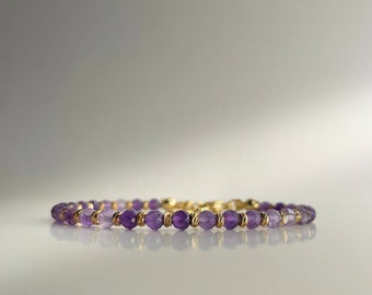 Amethyst Bracelet EMPYREAL - Natural faceted pearls, 18k gold plated, gemstone bracelet, 15-20 cm, February birthstone