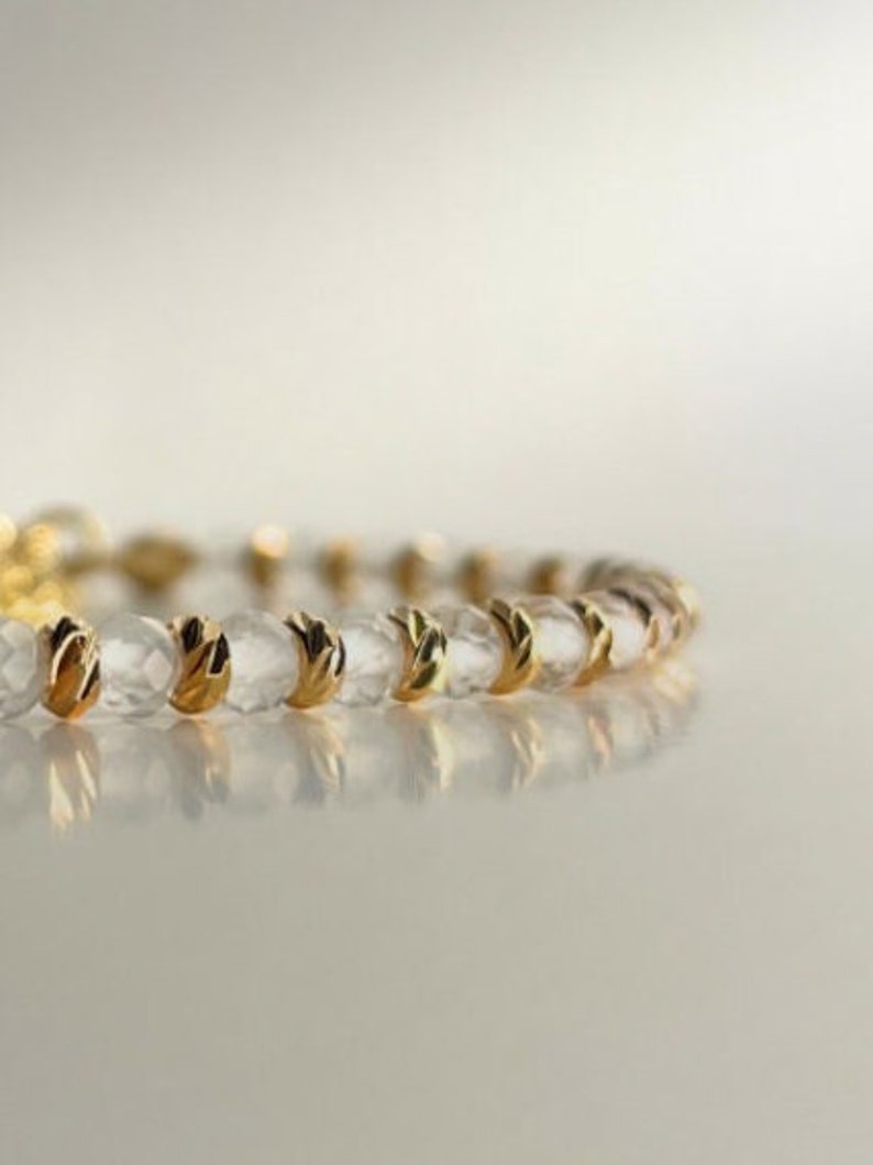 Rock crystal bracelet EMPYREAL with faceted beads, 18k gold plated spacer beads, 14-17 cm long, handmade image 6