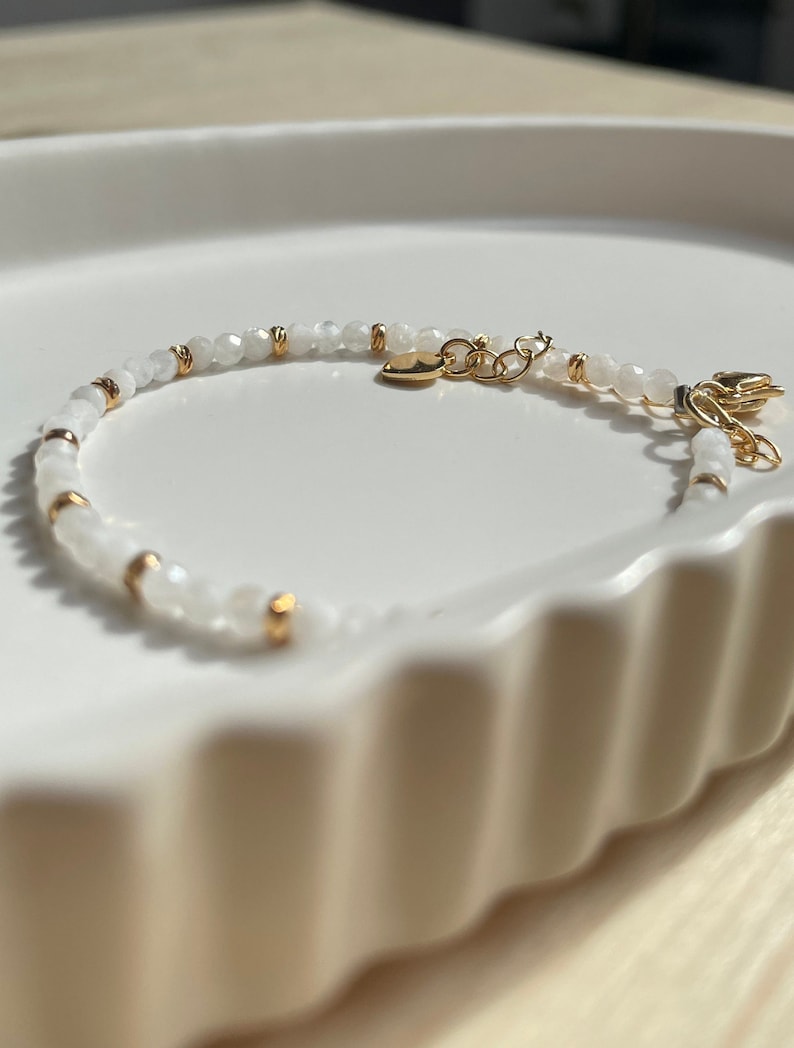 ROYAL moonstone bracelet with faceted beads, 18k gold plated spacer beads, 17-20 cm long, handmade image 4