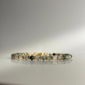 Moss Agate Bracelet EMPYREAL - Natural faceted beads, 18k gold/platinum plated spacers, 15-20 cm, Handmade