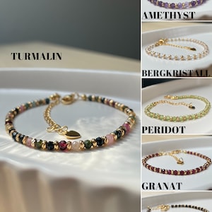 Gemstone Bracelet EMPYREAL - Natural faceted beads, 18k gold plated spacers, 14-17 cm, Handmade