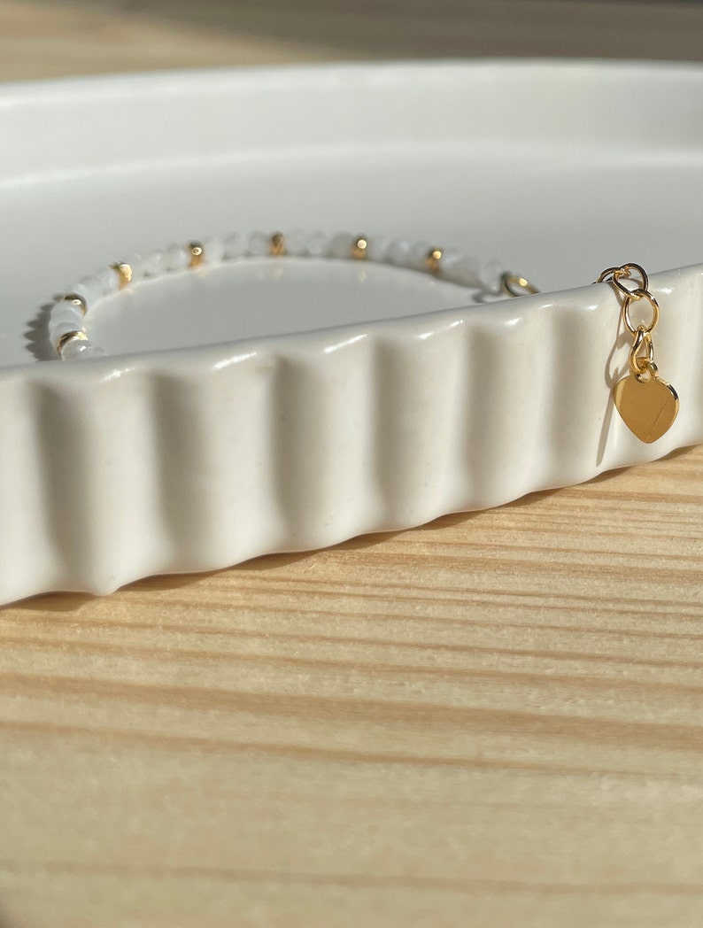 ROYAL moonstone bracelet with faceted beads, 18k gold plated spacer beads, 17-20 cm long, handmade image 5