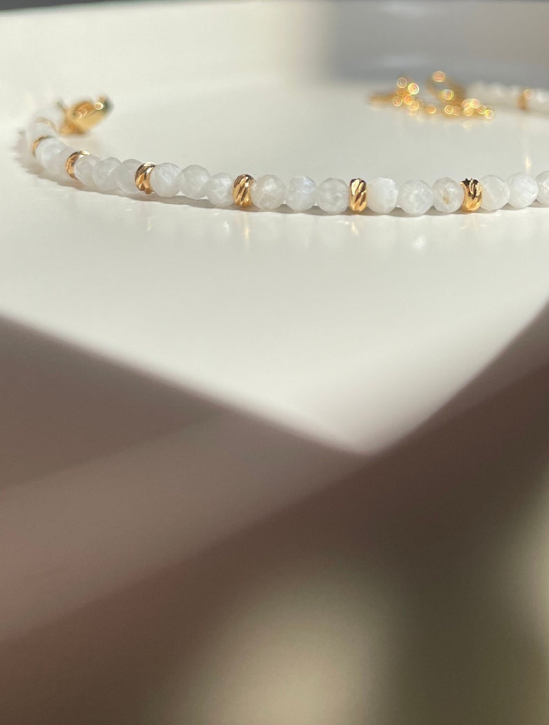 ROYAL moonstone bracelet with faceted beads, 18k gold plated spacer beads, 17-20 cm long, handmade image 3