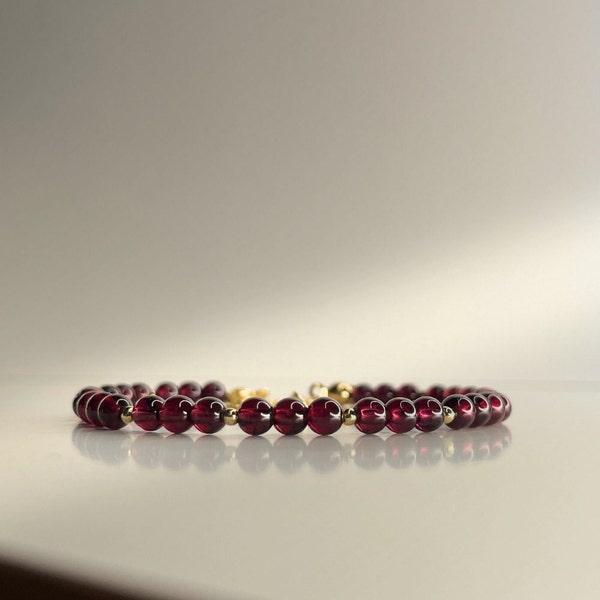 Garnet bracelet COSMIC with natural round beads, 18k gold plating or silver, 14-17 cm long, handmade