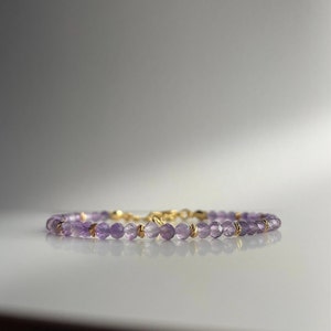Amethyst bracelet ROYAL with faceted beads, 18k gold plated, 15-20 cm, handmade, birthstone February
