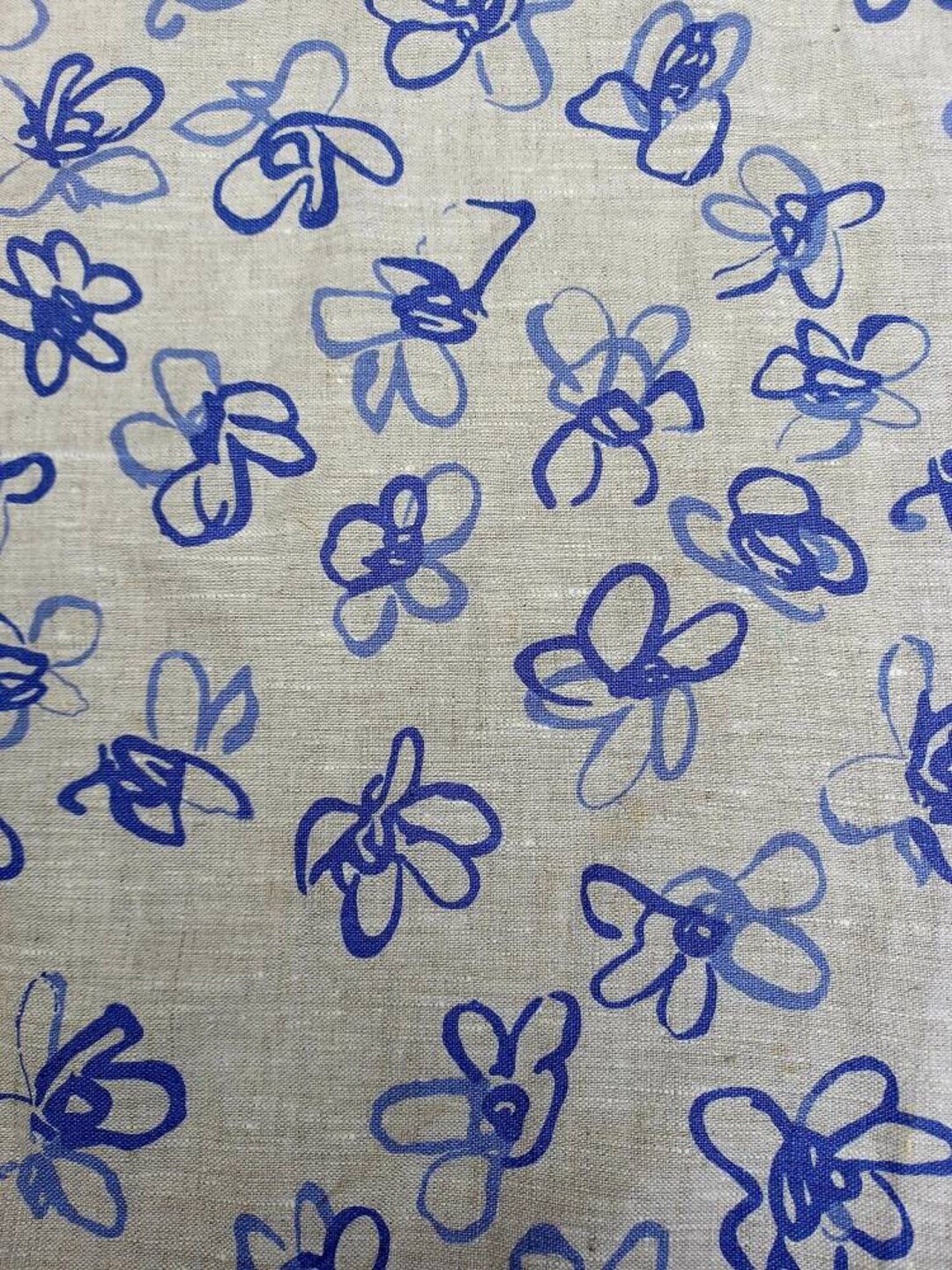 Periwinkle Linen 100% Linen Floral Fabric in Natural With Periwinkle Flowers - Etsy