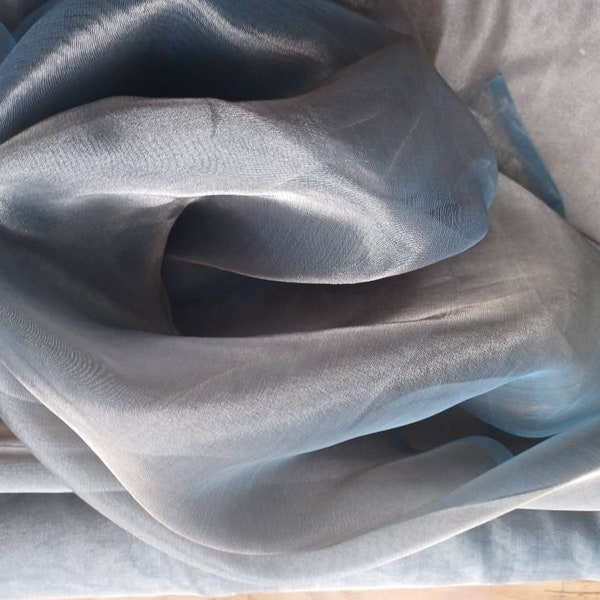 Silvery blue silk metallic organza 42" wide