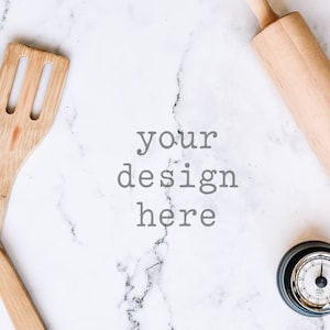 Kitchen Tools Mockup | Kitchen Marble Counter Mockup | Kitchen Flat Lay Mockup | Stock Photo | Add Your Design | Add Sublimation | Add SVG