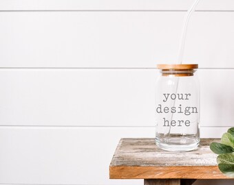 Glass Beer Can Style Mockup | Glass Cup Mockup | Farmhouse Mockup | Flat Lay Mockup | Stock Photo | Add Your Design | Sublimation SVG