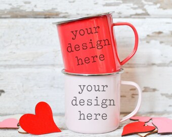 Camping Mug Mockup | Valentine's Day Coffee Mug Mockup | Stock Photo | Add Your SVG Sublimation Design Mockup | Enamel Camping Mug Add SVG